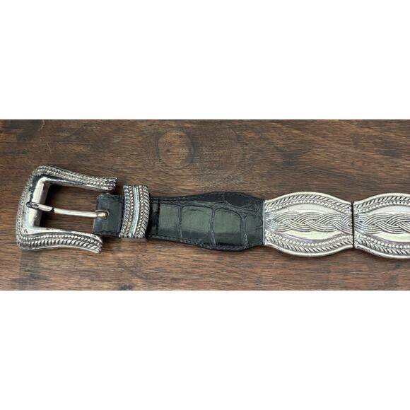Brighton Silver Plates Design Black Croc Leather Belt Size Small Braided Rope main image 8